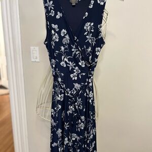 Navy Floral Sleeveless Midi Dress